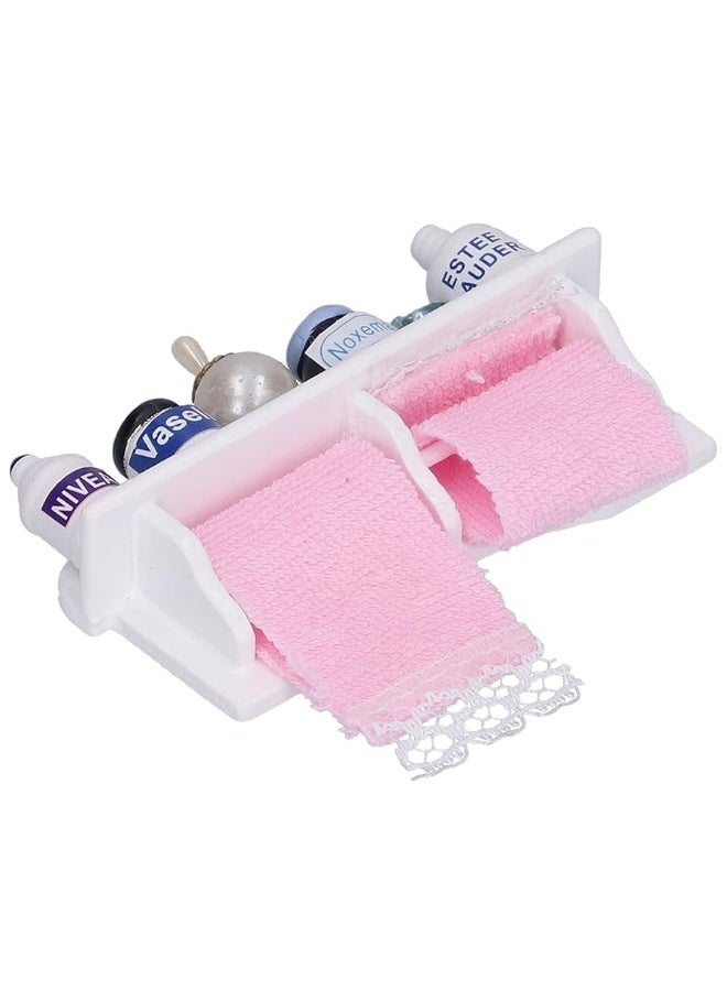 Dollhouse Wooden Towel Rack Bottles, 1:12 Simulation Miniature Furniture Model Toy for Dollhouse Bathroom Decoration Accessories