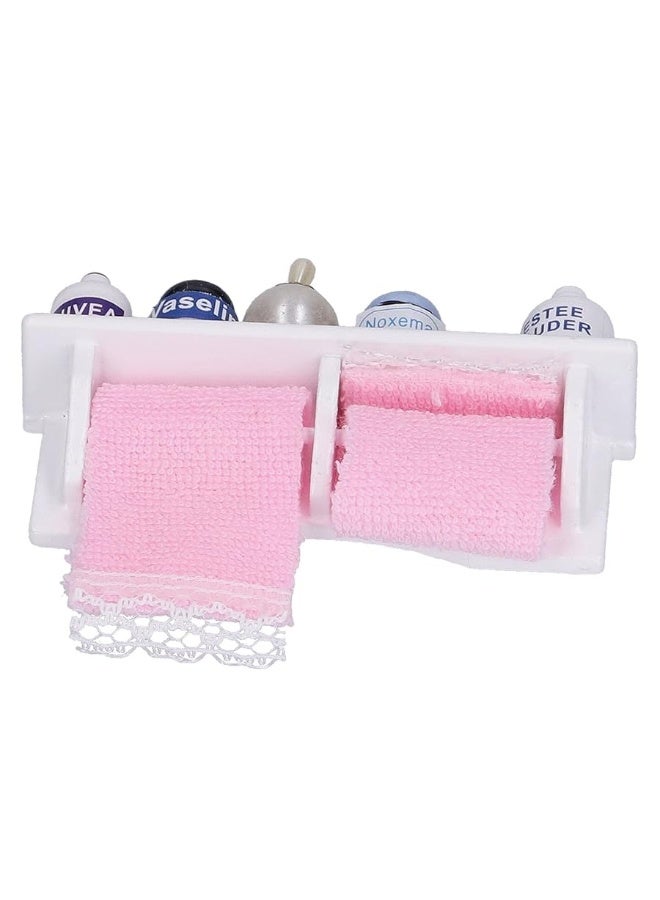 Dollhouse Wooden Towel Rack Bottles, 1:12 Simulation Miniature Furniture Model Toy for Dollhouse Bathroom Decoration Accessories