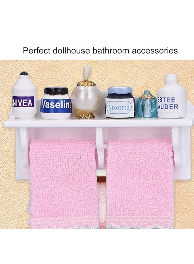 Dollhouse Wooden Towel Rack Bottles, 1:12 Simulation Miniature Furniture Model Toy for Dollhouse Bathroom Decoration Accessories