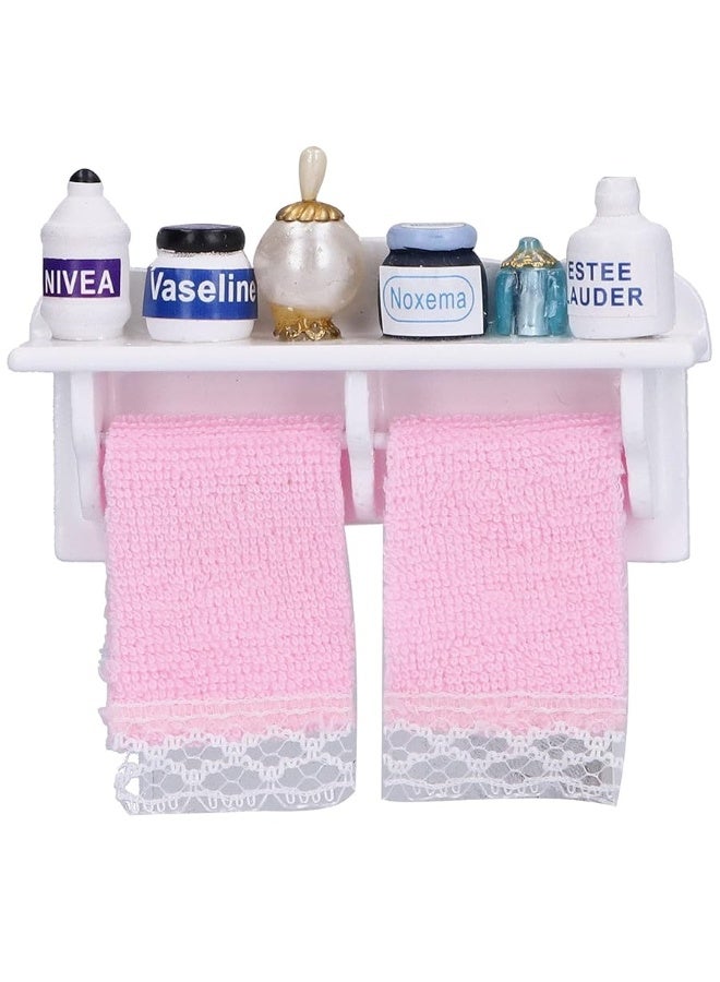 Dollhouse Wooden Towel Rack Bottles, 1:12 Simulation Miniature Furniture Model Toy for Dollhouse Bathroom Decoration Accessories