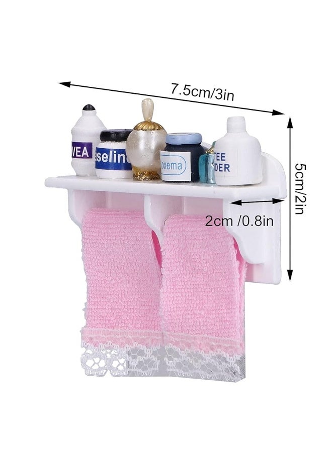 Dollhouse Wooden Towel Rack Bottles, 1:12 Simulation Miniature Furniture Model Toy for Dollhouse Bathroom Decoration Accessories