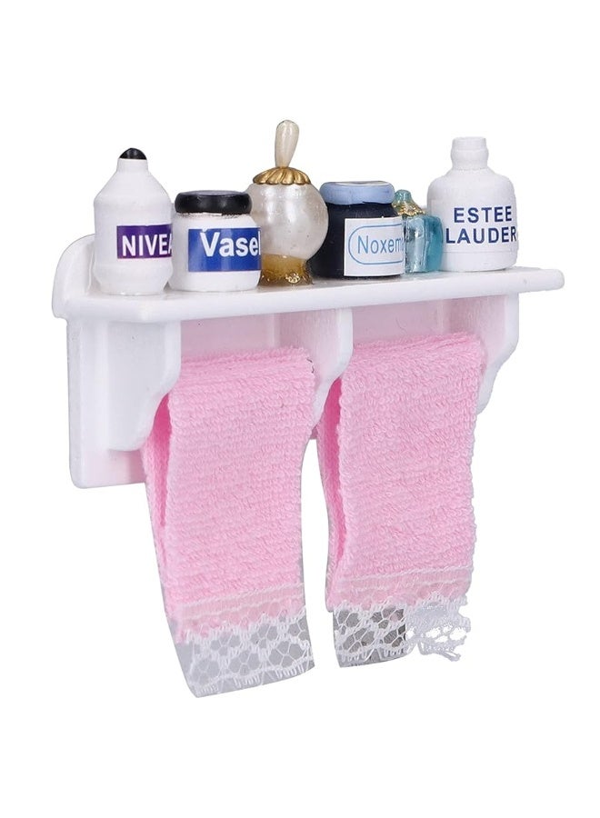 Dollhouse Wooden Towel Rack Bottles, 1:12 Simulation Miniature Furniture Model Toy for Dollhouse Bathroom Decoration Accessories