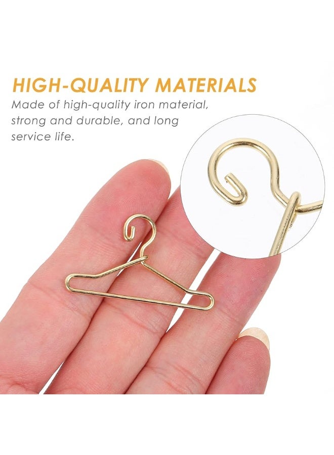 50Pcs Mini Clothes Hangers Metal Doll Clothes Dress Outfit Holders Wire Rack Stand for Miniature Dollhouse Gown Closets Toys Bedroom Accessories Golden 40mm