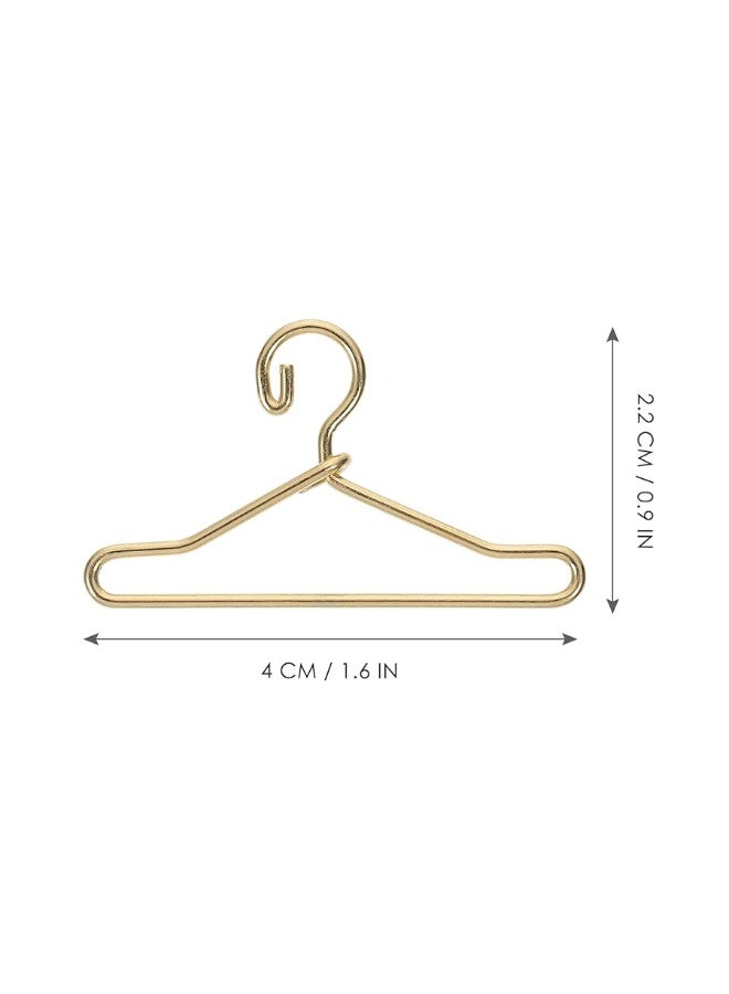 50Pcs Mini Clothes Hangers Metal Doll Clothes Dress Outfit Holders Wire Rack Stand for Miniature Dollhouse Gown Closets Toys Bedroom Accessories Golden 40mm