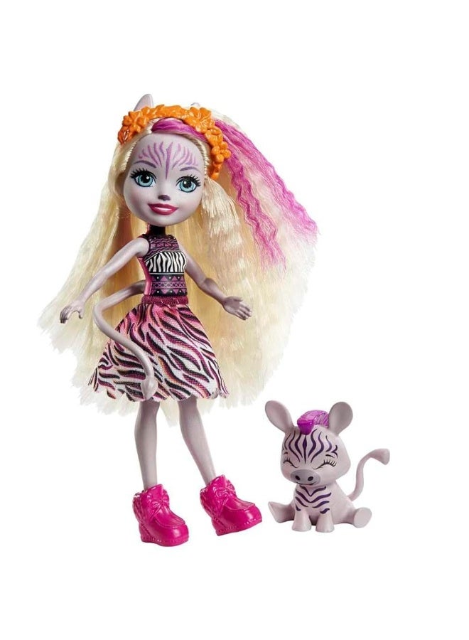 Enchantimals Zadie Zebra Doll (6-in) & Ref Animal Friend Figure from Sunny Savanna Collection, Small Doll with Removable Skirt and Accessories, Great Gift for 3 to 8 Year Olds