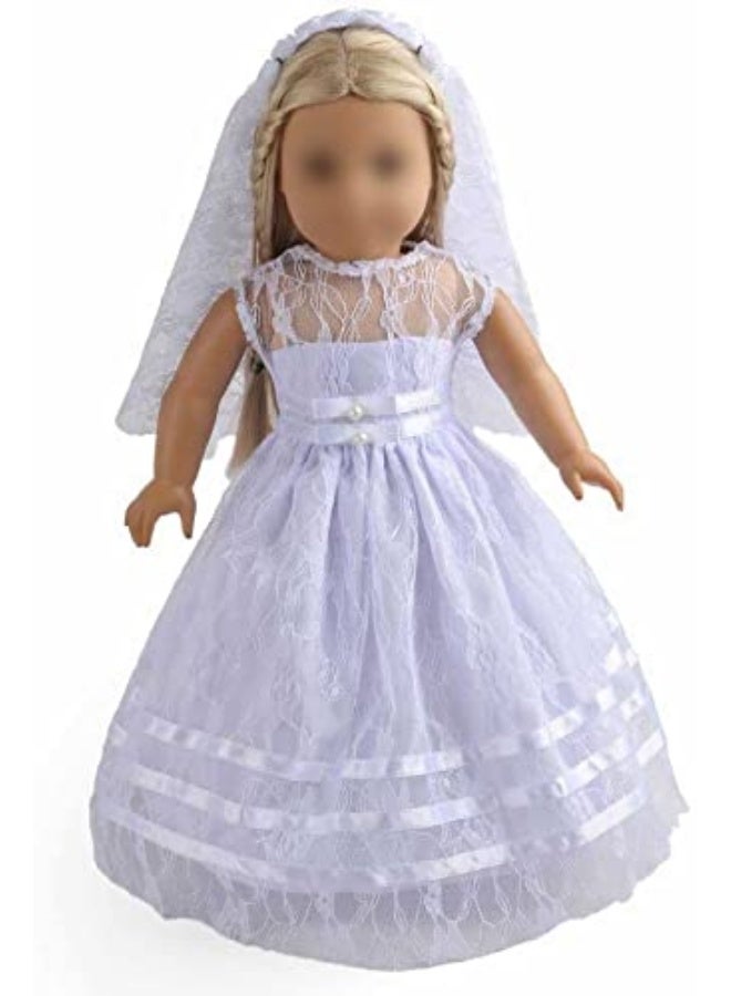 2Pc Doll Clothes White Communion Dress Wedding Dress Fits American 18 Inches Dolls