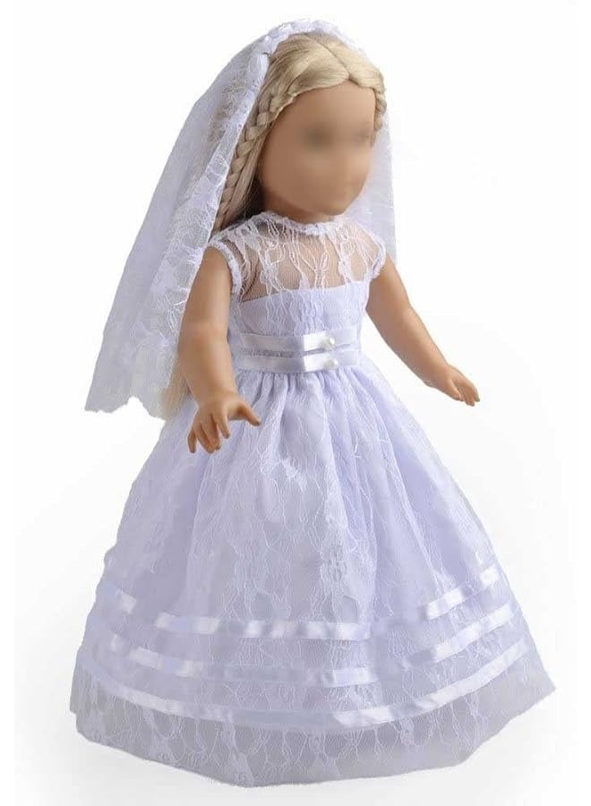 2Pc Doll Clothes White Communion Dress Wedding Dress Fits American 18 Inches Dolls