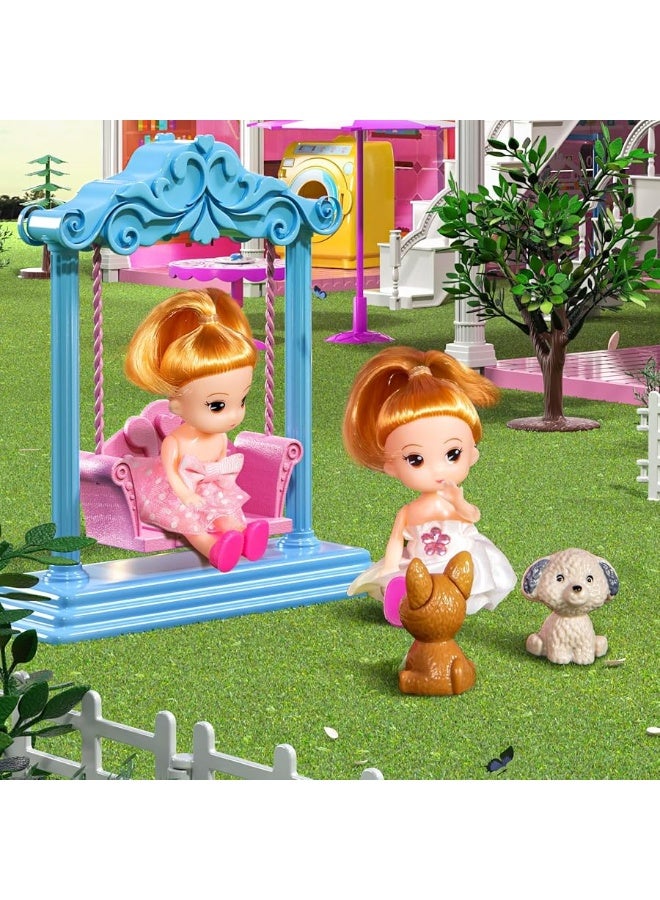 TEMI Doll House Girls Toys - 4-Story 12 Rooms Playhouse with 2 Dolls Toy Figures, Fully Furnished Fashion Dollhouse, Pretend Playhouse with Accessories, Gift Toy for Kids Ages 3 4 5 6 7 8+