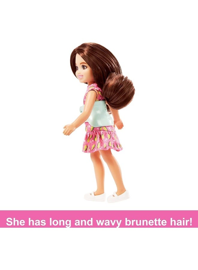 Barbie Chelsea Doll Small Doll with Brace for Scoliosis Spine Curvature Brunette Wearing Pink Lightning Bolt Dress