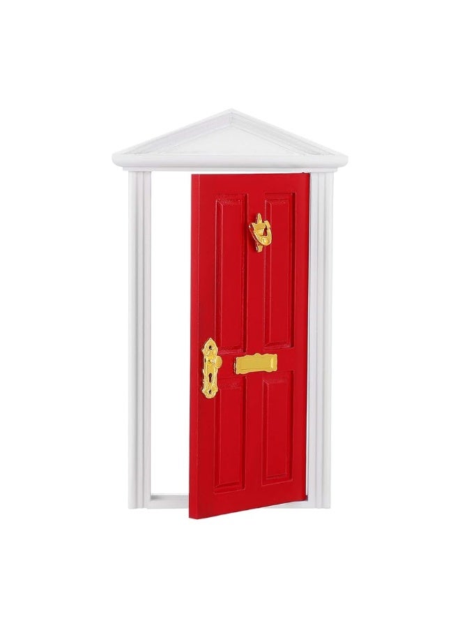 Yardwe 1pc Mini Wooden Door Miniature Wooden Door Furniture Model Fairy Door Opening with Accessories/Tooth Fairy Door for Fairy Tale Education Learning Toy Pretend Playset (Red)