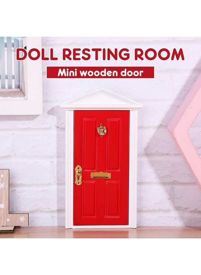 Yardwe 1pc Mini Wooden Door Miniature Wooden Door Furniture Model Fairy Door Opening with Accessories/Tooth Fairy Door for Fairy Tale Education Learning Toy Pretend Playset (Red)