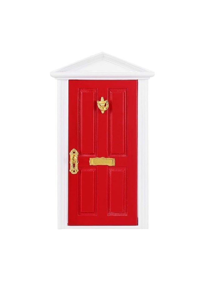 Yardwe 1pc Mini Wooden Door Miniature Wooden Door Furniture Model Fairy Door Opening with Accessories/Tooth Fairy Door for Fairy Tale Education Learning Toy Pretend Playset (Red)