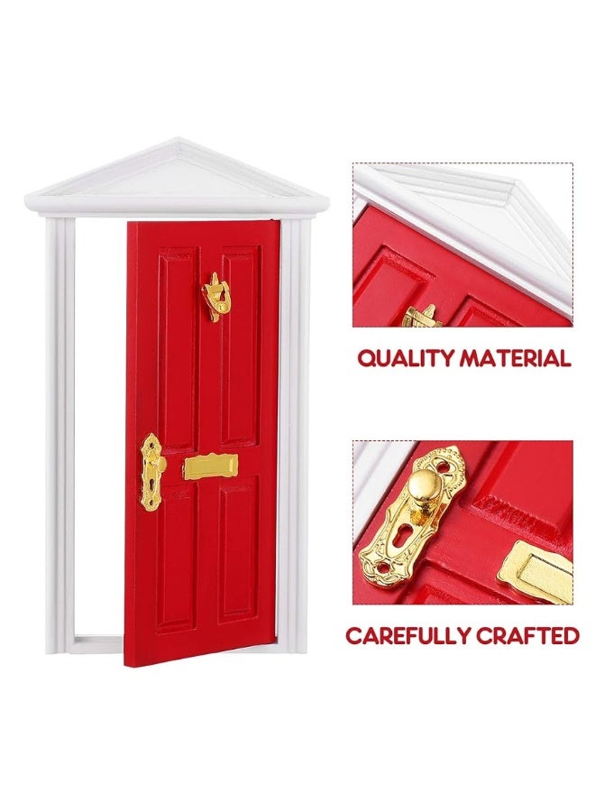 Yardwe 1pc Mini Wooden Door Miniature Wooden Door Furniture Model Fairy Door Opening with Accessories/Tooth Fairy Door for Fairy Tale Education Learning Toy Pretend Playset (Red)