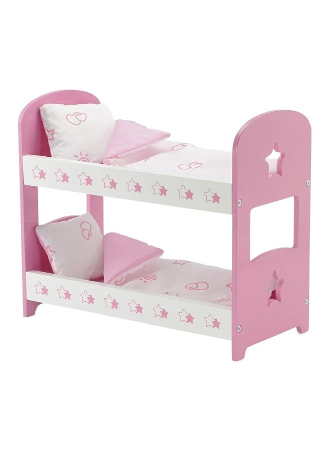 Emily Rose 14 Inch Doll Pink and White Bunkbed Bed Bunk with Reversible Bedding - Star | Compatible with American Girl Wellie Wishers Dolls