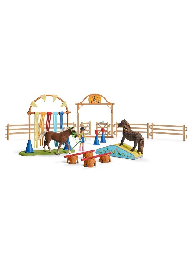 Schleich Farm World Pony Agility Training Set with Horse, Trainer, and Accessories Playset - 41-Piece Pony, Trainer, and Accessories Toy Set, Gift for Boys, Girls, and Toddlers Ages 3+