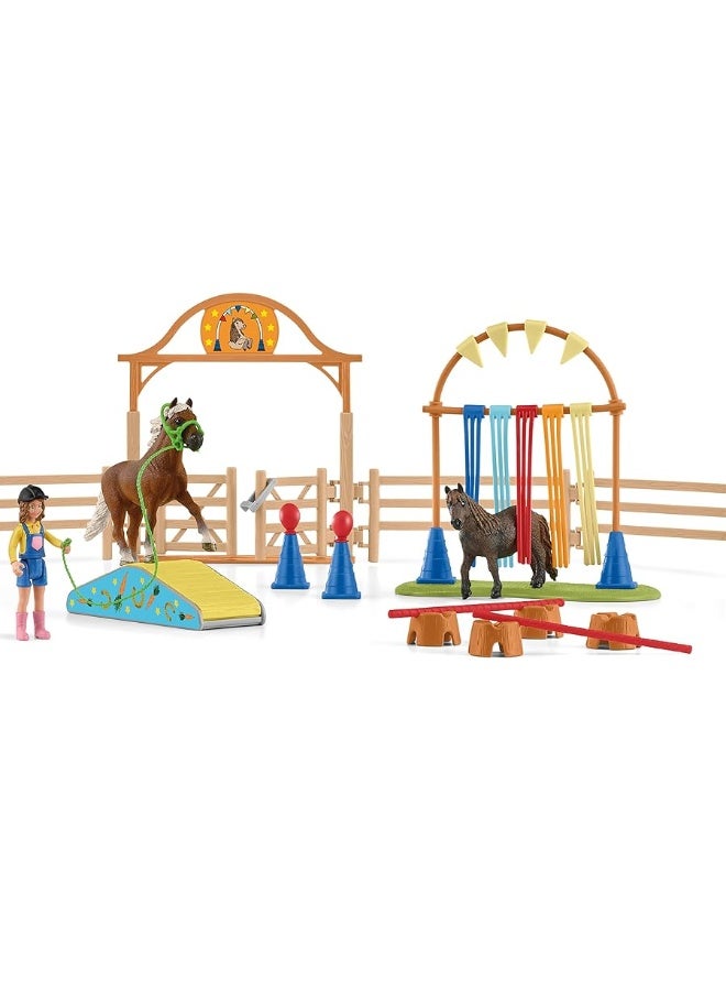 Schleich Farm World Pony Agility Training Set with Horse, Trainer, and Accessories Playset - 41-Piece Pony, Trainer, and Accessories Toy Set, Gift for Boys, Girls, and Toddlers Ages 3+