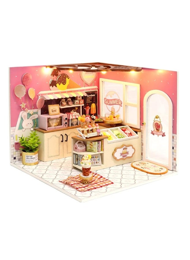 Flever Dollhouse Miniature DIY House Kit Creative Room with Furniture for Romantic Valentine's Gift (Happiness ice Cream Shop)