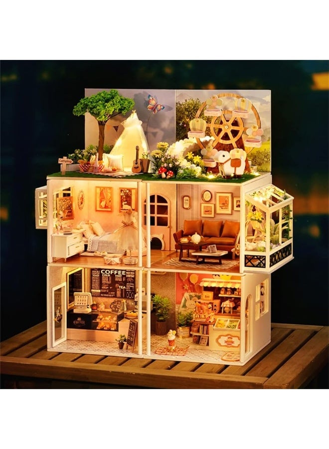 Flever Dollhouse Miniature DIY House Kit Creative Room with Furniture for Romantic Valentine's Gift (Happiness ice Cream Shop)