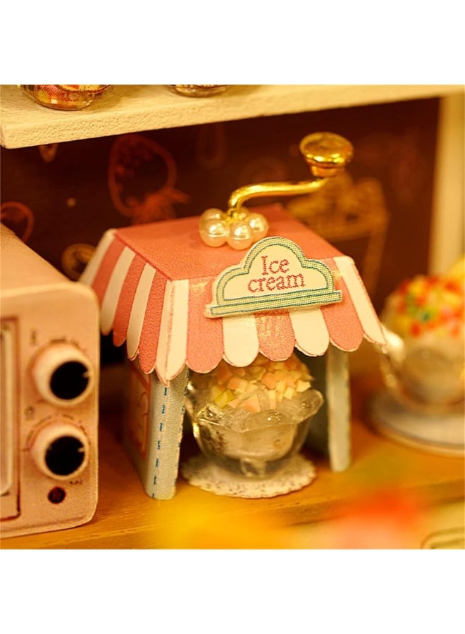 Flever Dollhouse Miniature DIY House Kit Creative Room with Furniture for Romantic Valentine's Gift (Happiness ice Cream Shop)