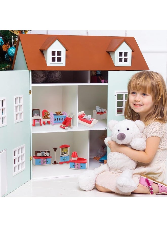 Beverly Hills Doll Collection Dollhouse Accessories Furniture and Accessory Set, All in one Bedroom, Kitchen, Laundry Room, and Bathroom 46 Piece Mega Set in a Storage Container