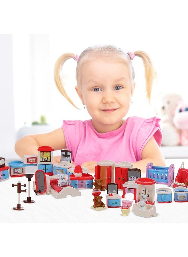 Beverly Hills Doll Collection Dollhouse Accessories Furniture and Accessory Set, All in one Bedroom, Kitchen, Laundry Room, and Bathroom 46 Piece Mega Set in a Storage Container