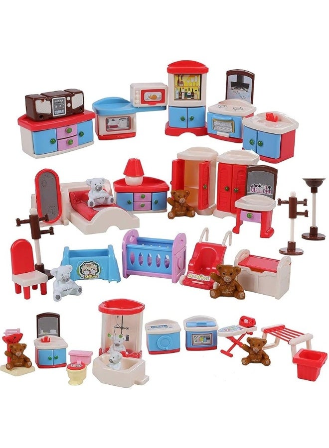 Beverly Hills Doll Collection Dollhouse Accessories Furniture and Accessory Set, All in one Bedroom, Kitchen, Laundry Room, and Bathroom 46 Piece Mega Set in a Storage Container