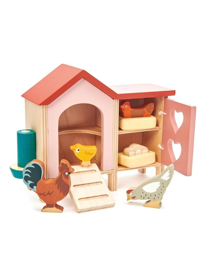 Tender Leaf Toys - Chicken Coop - 9 Pcs Miniature Henhouse Farm Animal Toys, Dollhouse Accessories Pretend Play Set for Kids Imaginative Play - Age 3+