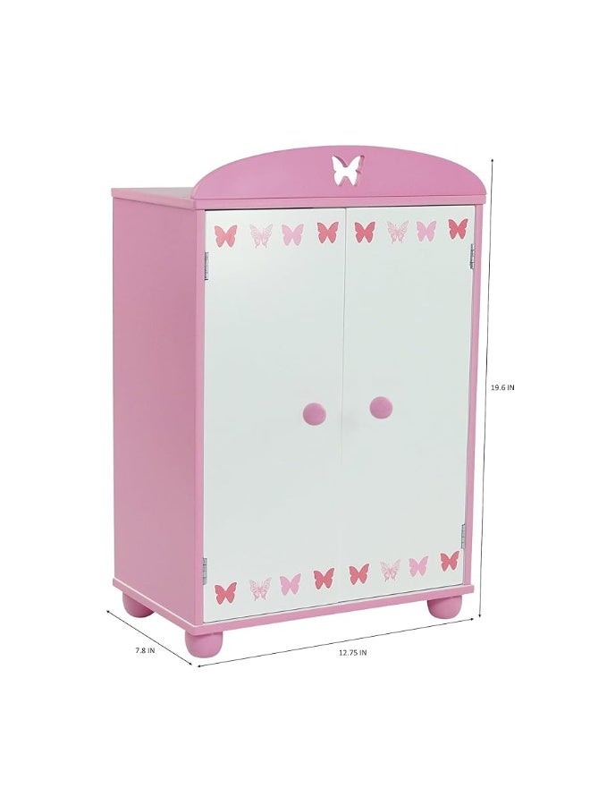 Emily Rose 18 Inch Doll Wooden Furniture - Clothes & Accessories Storage Closet Armoire | 18