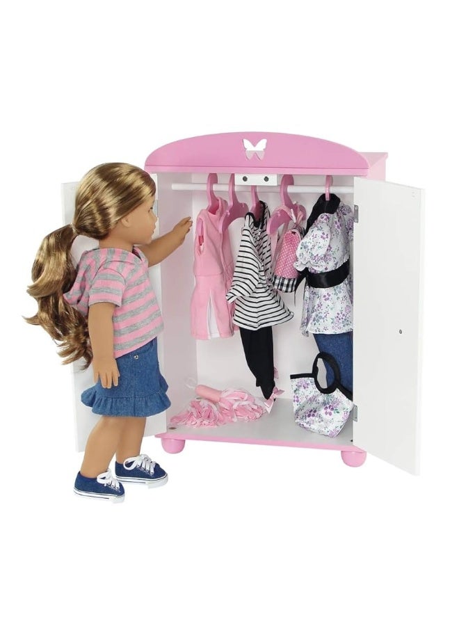 Emily Rose 18 Inch Doll Wooden Furniture - Clothes & Accessories Storage Closet Armoire | 18