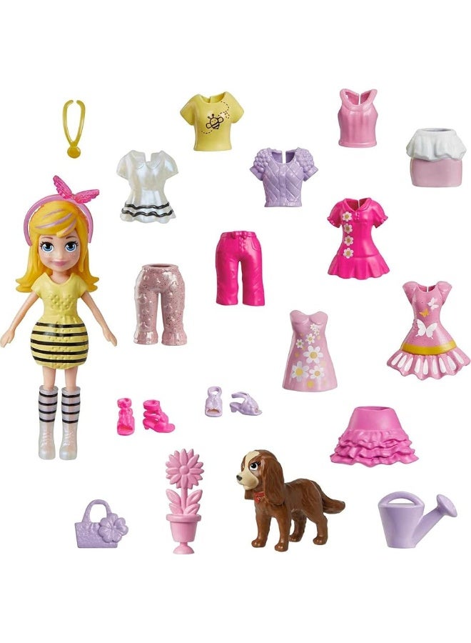 Polly Pocket Travel Toy with 3-inch Doll & 18 Accessories, Puppy & Flower-Themed Fashion Pack