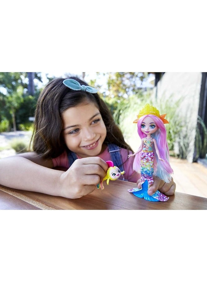 Enchantimals Radia Rainbow Fish Doll (6-in) & Flo Animal Friend Figure from Ocean Kingdom Collection, Small Doll with Removable Skirt and Accessories, Great Gift for 3 to 8 Year Old Kids