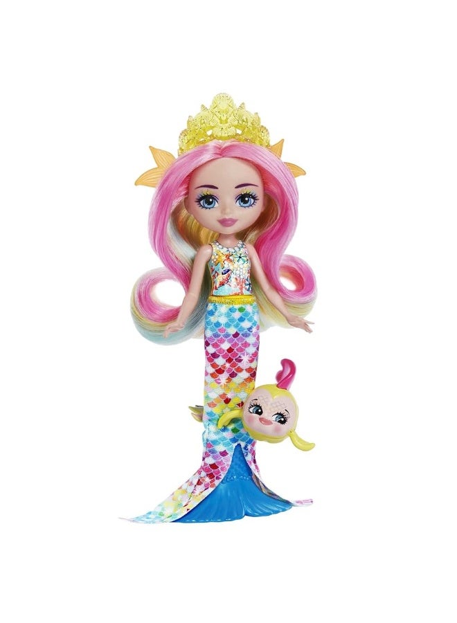 Enchantimals Radia Rainbow Fish Doll (6-in) & Flo Animal Friend Figure from Ocean Kingdom Collection, Small Doll with Removable Skirt and Accessories, Great Gift for 3 to 8 Year Old Kids