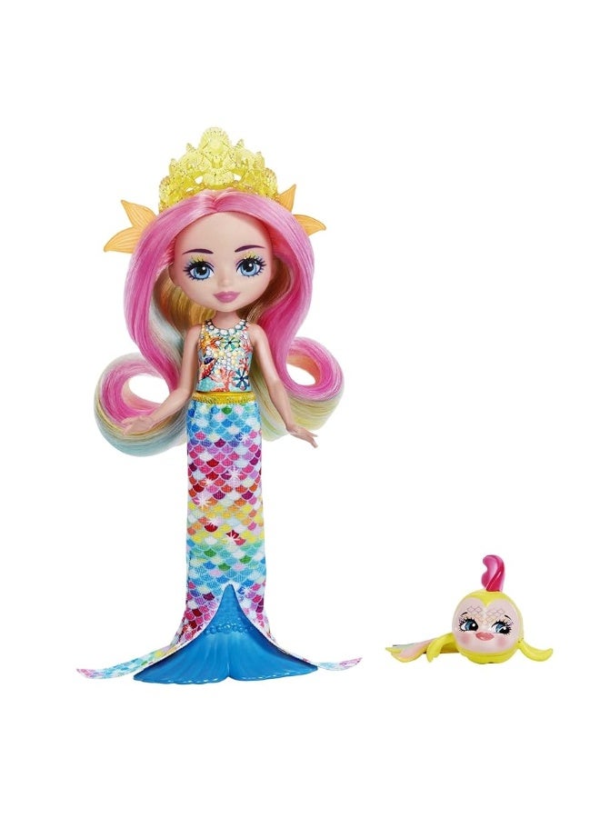 Enchantimals Radia Rainbow Fish Doll (6-in) & Flo Animal Friend Figure from Ocean Kingdom Collection, Small Doll with Removable Skirt and Accessories, Great Gift for 3 to 8 Year Old Kids