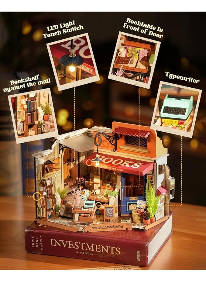 Rowood Miniature House Kit,Mini House Building Kit with LED,DIY Dollhouse Craft Kits for Adults,Birthday for Women Kids Ages 14+(Corner Bookstore)