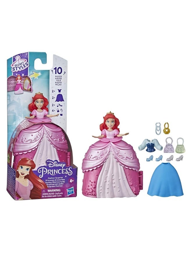 Disney Princess Secret Styles Fashion Surprise Ariel, Mini Doll Playset with Extra Clothes and Accessories, Toy for Girls 4 and Up