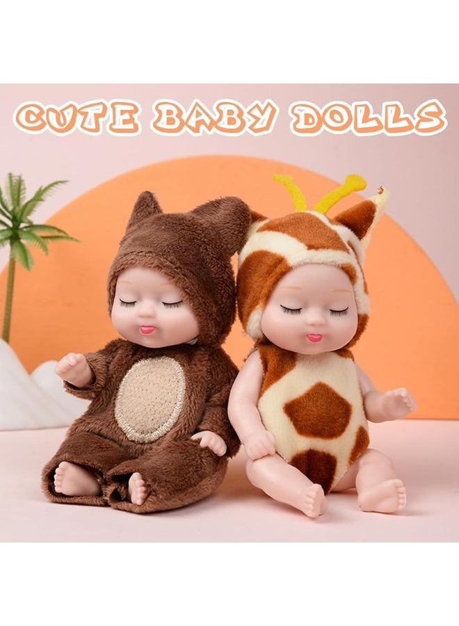 10 Pcs Mini Baby Dolls,4 inch Lifelike Realistic Baby Dolls with Animal Clothes,Cute Small Baby Doll for Girls Kids Easter Basket Valentine Birthday