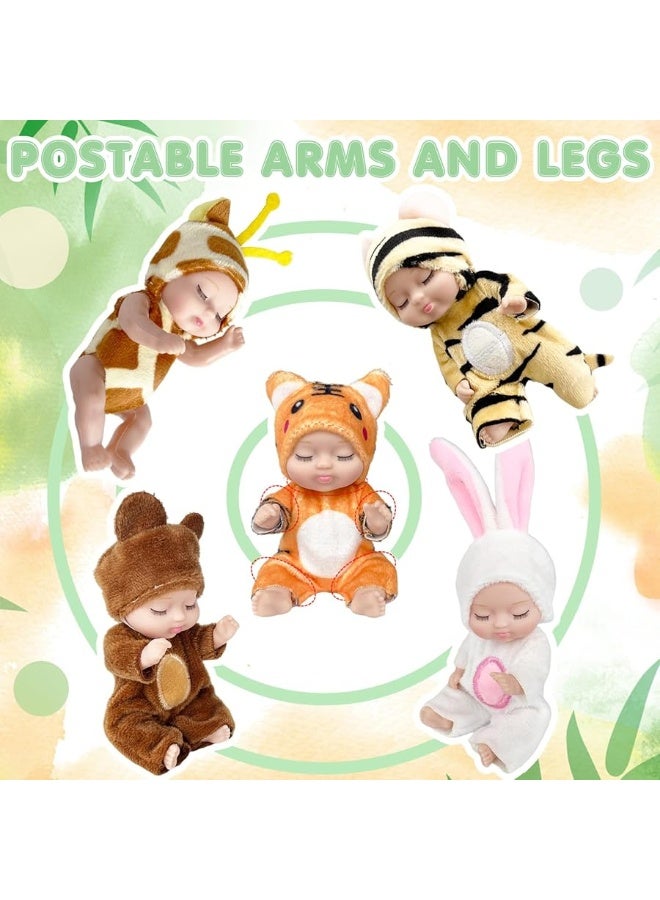 10 Pcs Mini Baby Dolls,4 inch Lifelike Realistic Baby Dolls with Animal Clothes,Cute Small Baby Doll for Girls Kids Easter Basket Valentine Birthday