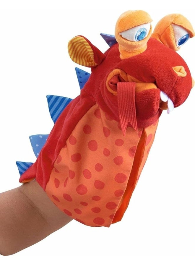 HABA Glove Puppet Eat it Up Dragon - Hand Puppet with Belly Bag to Eat Small Objects