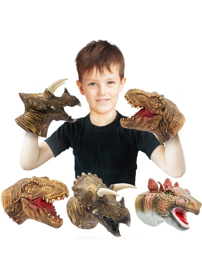 Yolococa Dinosaur Hand Puppets Realistic Latex Soft Animal Toys Set, Tyrannosaurus, Triceratops, Stegosaurus Hand Puppet Toys Gift for Kids, Party Imaginative Games, 3 Pack