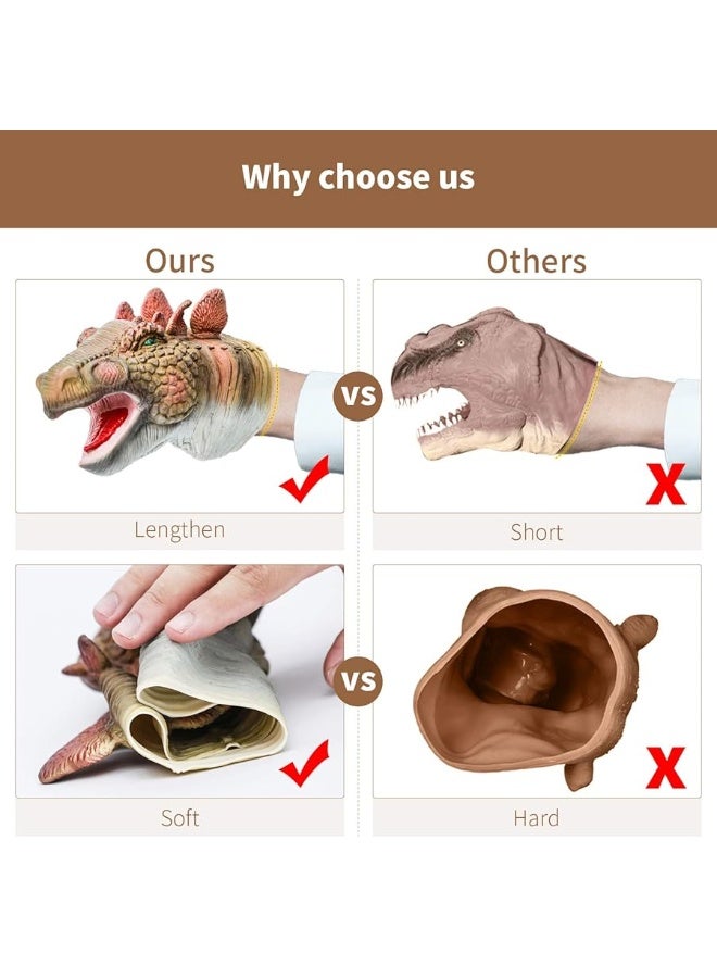 Yolococa Dinosaur Hand Puppets Realistic Latex Soft Animal Toys Set, Tyrannosaurus, Triceratops, Stegosaurus Hand Puppet Toys Gift for Kids, Party Imaginative Games, 3 Pack