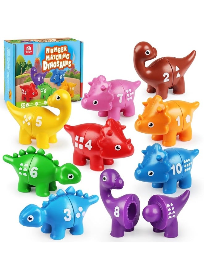 Coogam Numbers Matching Game 10PCS, 123 Counting Dinosaur Toys, Educational Preschool Montessori Fine Motor Skill Mathematics Learning Toys for 2 3 4 Years Old