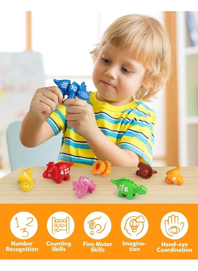 Coogam Numbers Matching Game 10PCS, 123 Counting Dinosaur Toys, Educational Preschool Montessori Fine Motor Skill Mathematics Learning Toys for 2 3 4 Years Old
