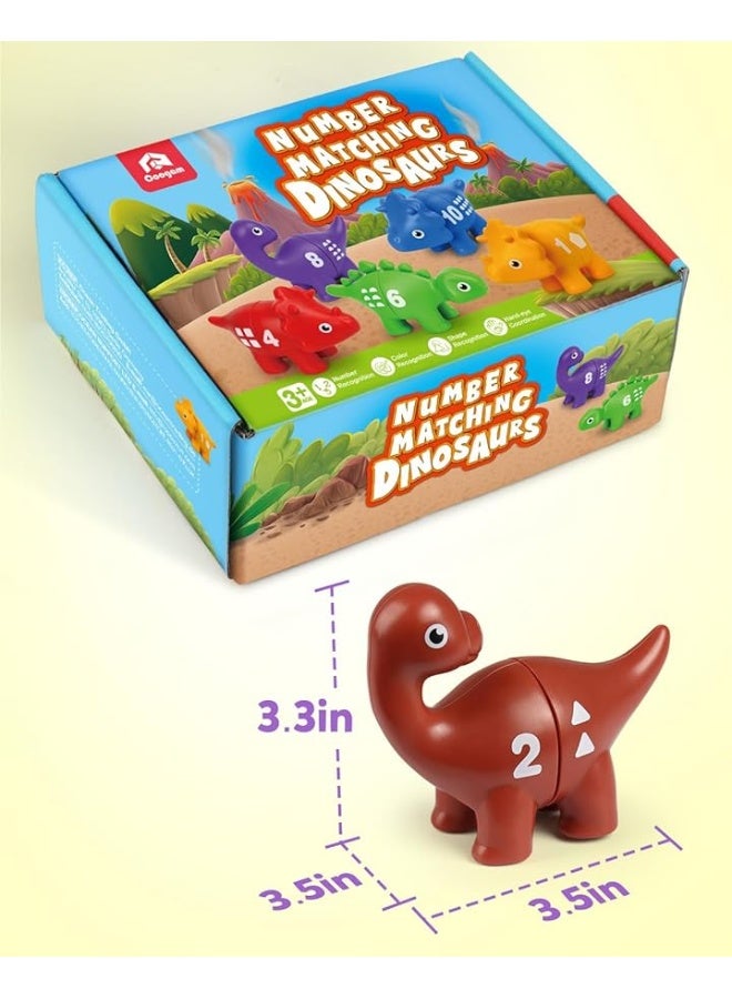 Coogam Numbers Matching Game 10PCS, 123 Counting Dinosaur Toys, Educational Preschool Montessori Fine Motor Skill Mathematics Learning Toys for 2 3 4 Years Old
