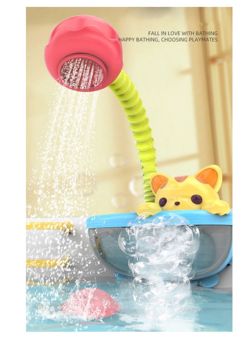 Baby Bath Toy with Shower Head, Cat Water Spray Squirt Shower Faucet and Automatic Bubble,Bathtub Water Pump Summer Essentials for Toddlers and Kids