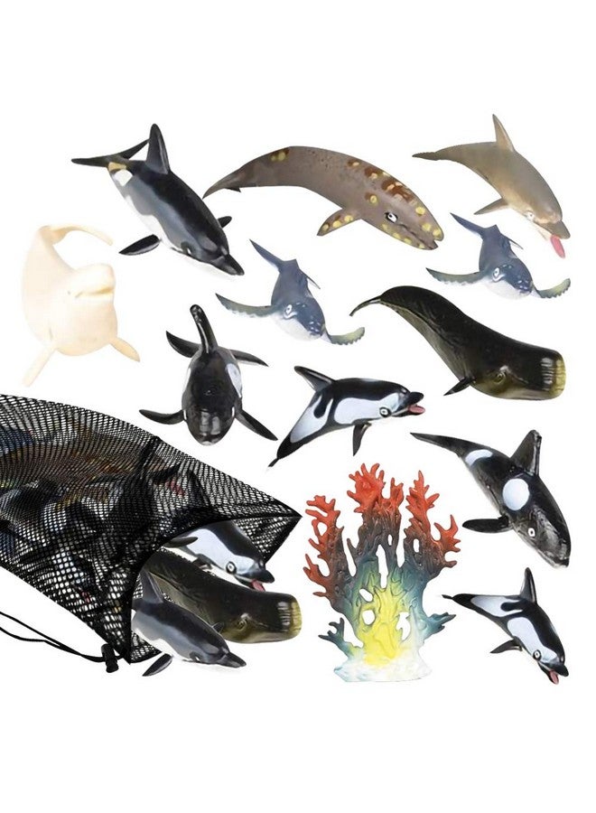 Dolphins & Whales In Mesh Bag, Pack Of 12 Sea Creature Figurines In Assorted Designs, Bath Water Toys For Kids, Ocean Life Party Décor, Party Favors For Boys And Girls