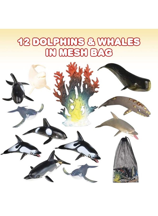 Dolphins & Whales In Mesh Bag, Pack Of 12 Sea Creature Figurines In Assorted Designs, Bath Water Toys For Kids, Ocean Life Party Décor, Party Favors For Boys And Girls