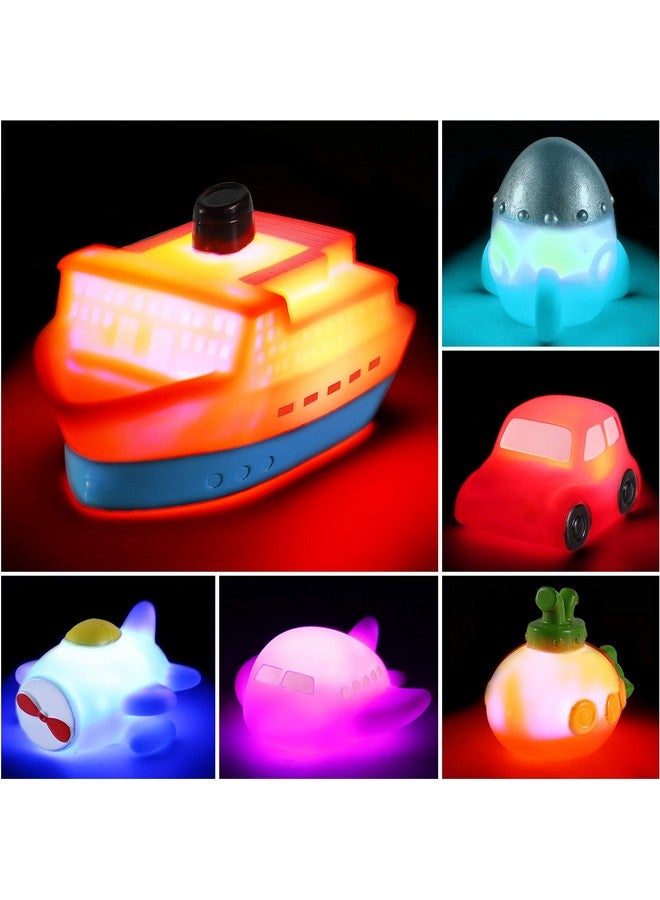 6 Packs No Hole Boat Bath Toy Set Light Up Changing Color In Water Floating Rubber Bathtub Toys For Baby Toddler Infant Boy Girl Kid Play Led Growing Pal In Shower Bathroom Tub Or Swimming Pool