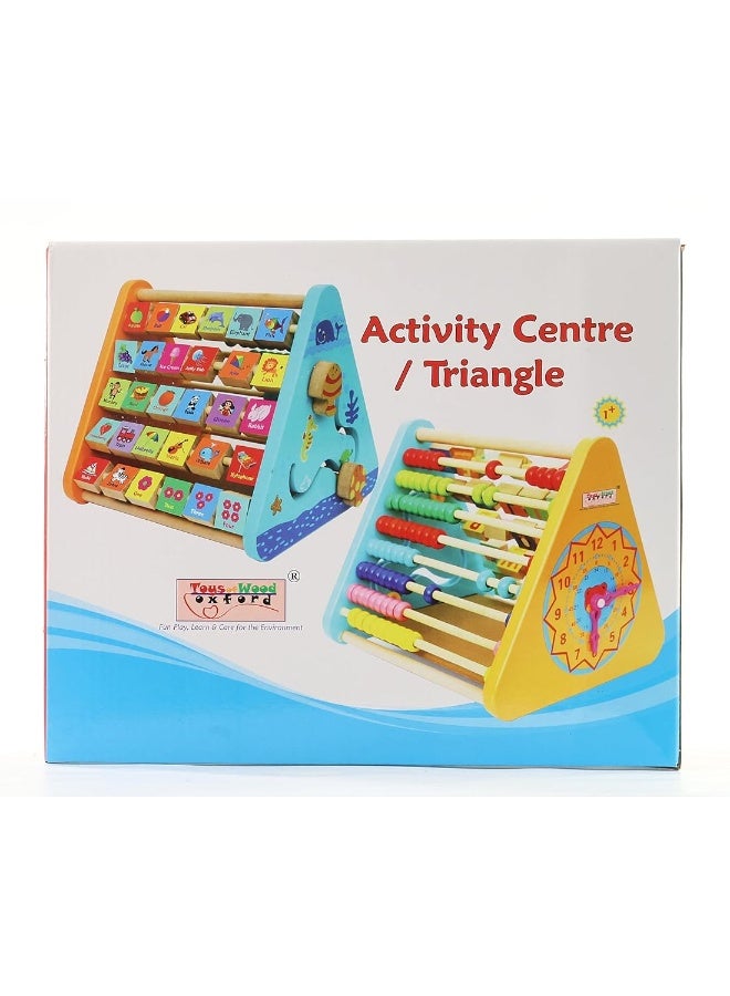 TOWO Activity Centre Triangle Toys - flip Flop Alphabet Blocks Abacus Clock - Activity Cube for Toddlers 5 in 1- Toys for Babies Montessori Learning-Wooden Toys for 1 Year Old