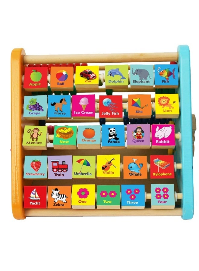 TOWO Activity Centre Triangle Toys - flip Flop Alphabet Blocks Abacus Clock - Activity Cube for Toddlers 5 in 1- Toys for Babies Montessori Learning-Wooden Toys for 1 Year Old