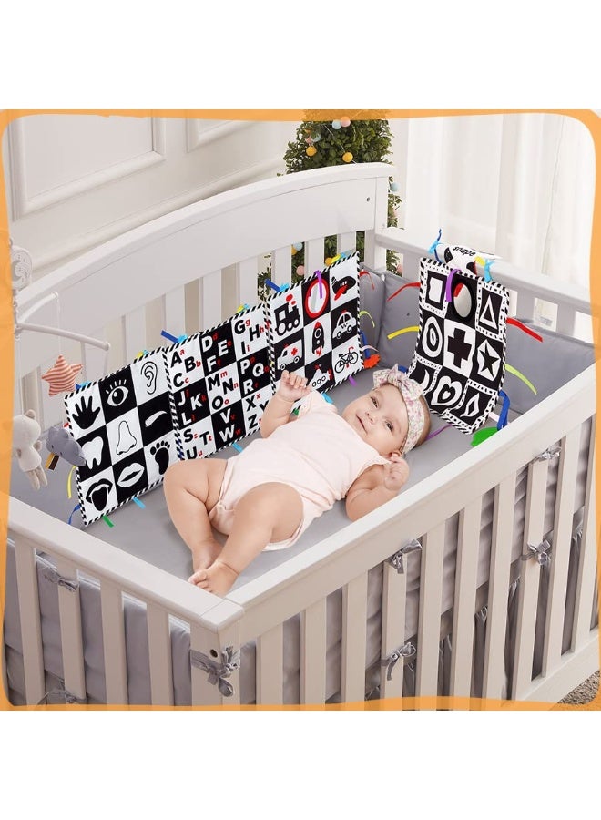 beiens Baby Toys 0-6 Months, Tummy Time Crinkle Toys with Mirror, Black and White High Contrast Sensory Toys for 0-6-12-18 Months Toddler Newborn, Boy Girl Gift Set, Play Mats-4 in 1